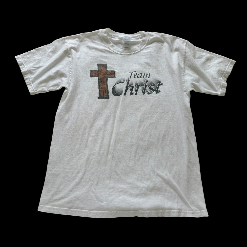90's Team Christ Religious T-Shirt Large White 2 Timothy 4:7 Bible Verse